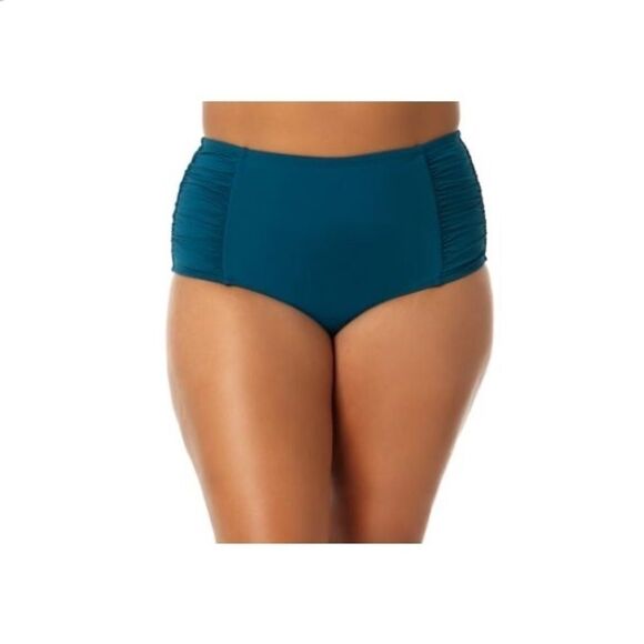 Anne Cole Womens Blue Convertible High Waist Swim Bottom Plus deep sea blue - Picture 3 of 5